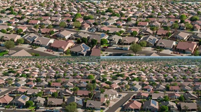 亚利桑那州皮奥里亚郊区住宅的向上倾斜无人机拍摄