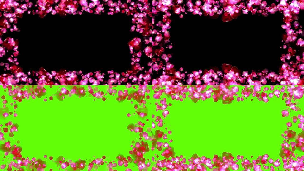抽象的情人节粉红玫瑰花瓣环背景。