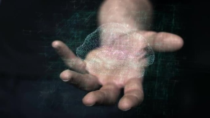 Man holding digital cloud on hand. Online database