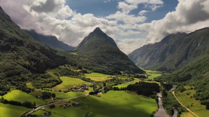 航拍镜头美丽的自然挪威。