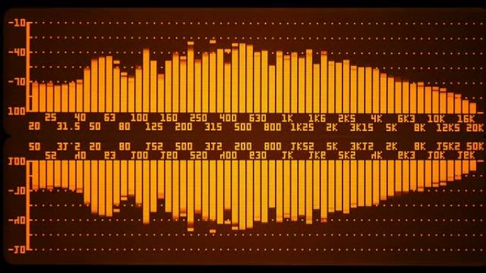 专业音乐会均衡器显示屏上有黄色频谱分析仪