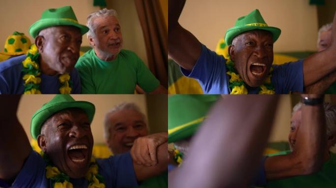 男前辈朋友看巴西体育队在家庆祝进球