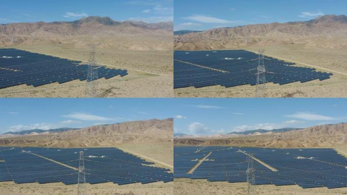 戈壁沙漠上的太阳能发电厂的航拍