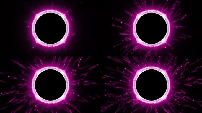 闪光火花粒子环绕空间。未来派黑洞模拟平视显示器。抽象圆圈闪亮的Auro背景。