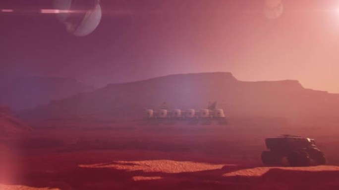 宇航员步行到火星上的太空基地动画
