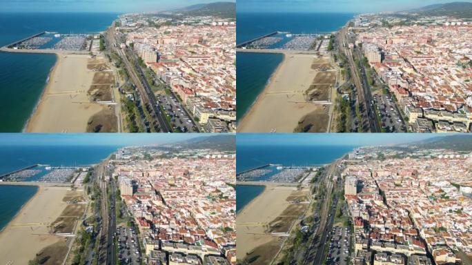 西班牙加泰罗尼亚马雷塞首都巴塞罗那附近的地中海城市马塔罗的鸟瞰图