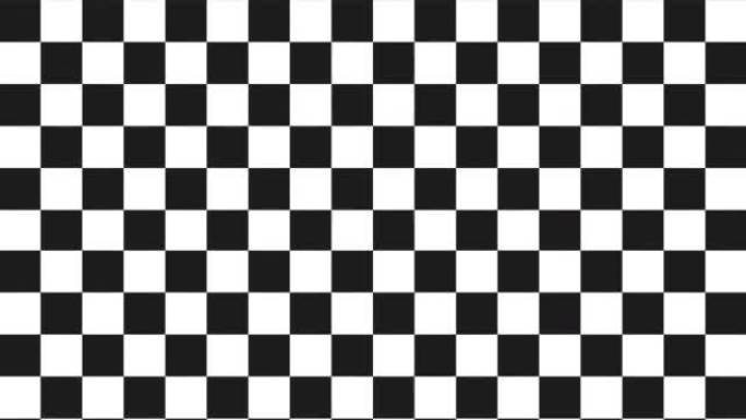 黑白跳棋超过白色背景动画，无缝循环视频。