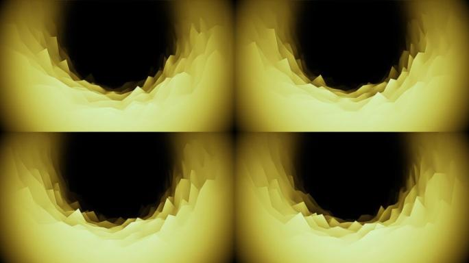 黄色隧道。动画。带有三角形的黑色背景是抽象的黄色沙漠。