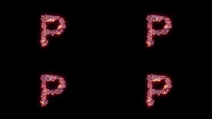 紫色发光魅力宝石字体-黑色字母P，孤立循环视频