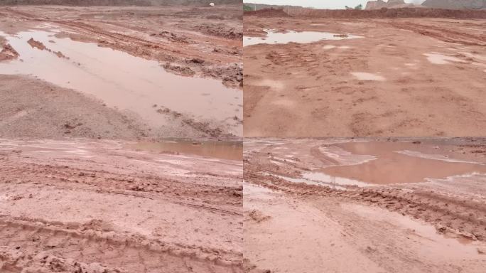 雨后路面 开采工地泥路 湿滑黄泥道路