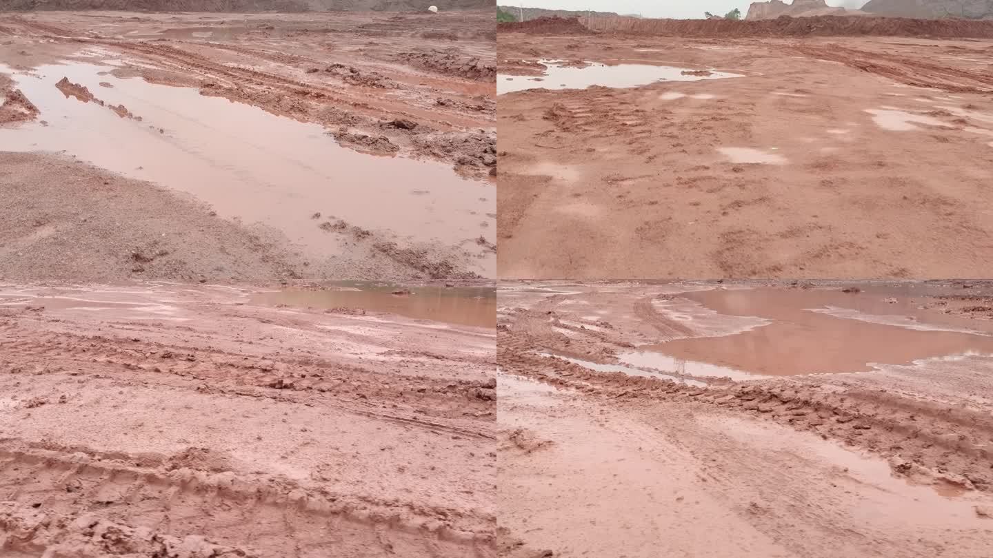 雨后路面 开采工地泥路 湿滑黄泥道路