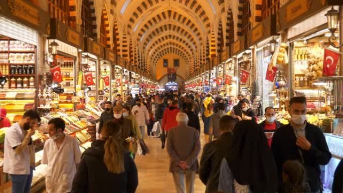 伊斯坦布尔市旅游热门大市场拥挤室内慢动作全景4k土耳其