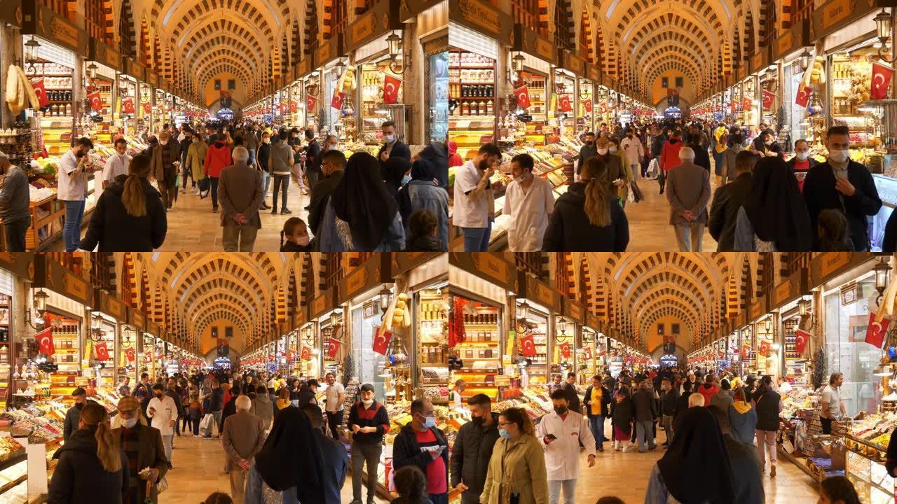 伊斯坦布尔市旅游热门大市场拥挤室内慢动作全景4k土耳其