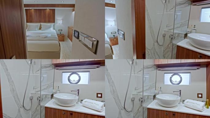 游艇上的豪华客舱和浴室