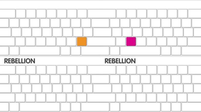 在白色电脑键盘上写下反叛这个词。