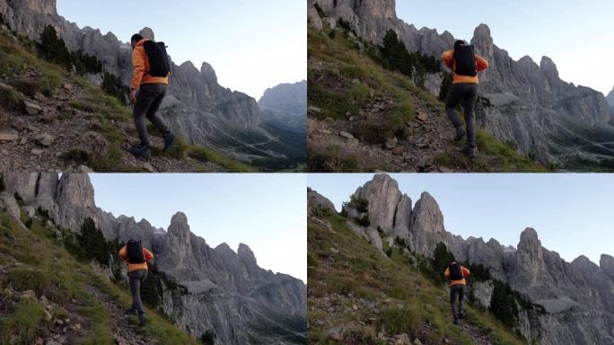 在多洛米蒂山上徒步旅行: 户外冒险