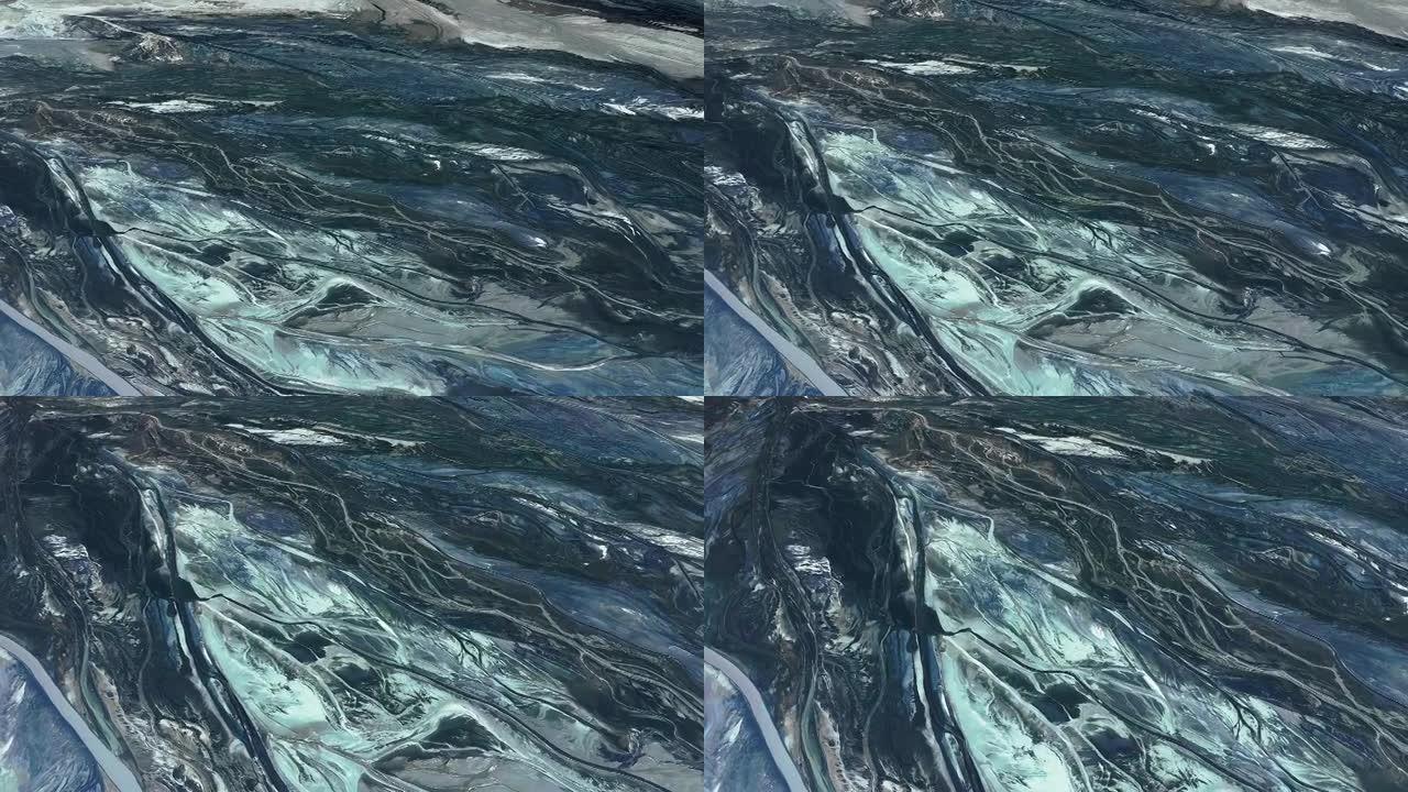 从上方看未来主义的海王星表面。由土壤和岩石制成的复杂图案