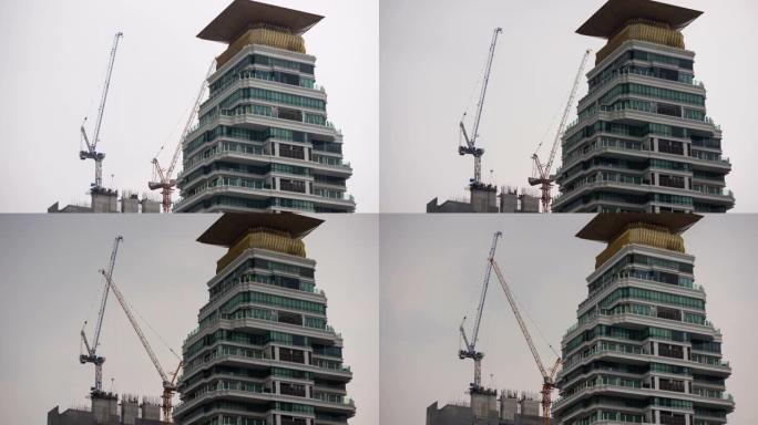 阴天曼谷市中心现代公寓楼顶部建筑全景4k延时泰国