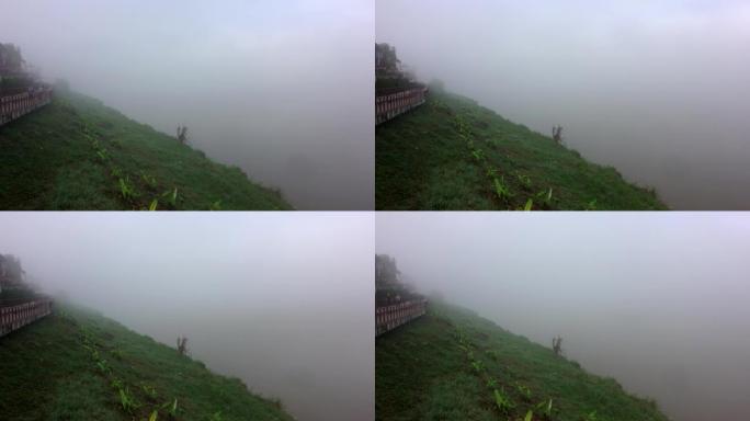 泰国黎府清汗黄昏时的湄公河大气晨雾，时间流逝