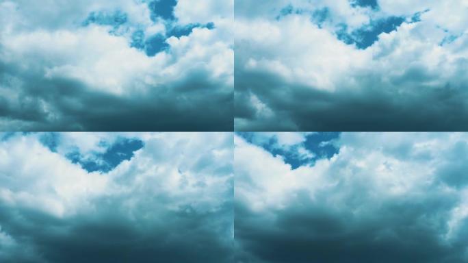 蓝天下的云。云层积云在风中移动。气象和天气预报。生态问题。气候变化。风暴风时间流逝。