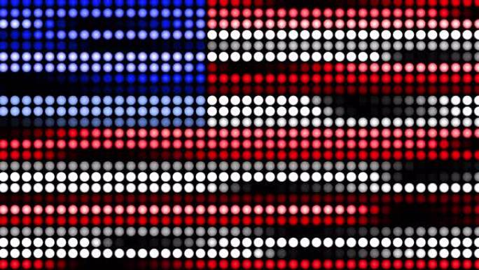 美国国旗在计算机图形上舞动颜色为圆点。