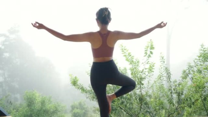 Meditation and yoga among the mountains covered in