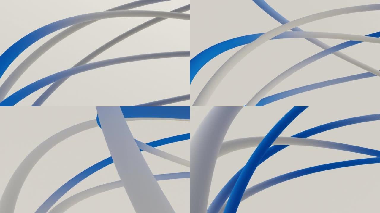 3d渲染移动蓝白曲线管道无缝动画