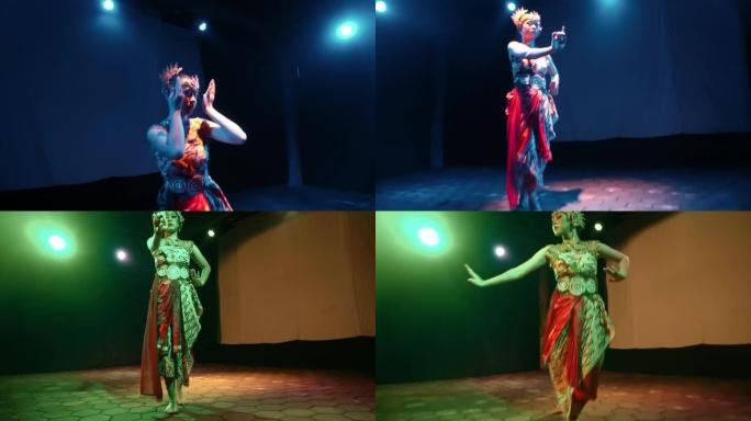 Java舞者在跳舞传统舞蹈时将身体移到节拍上