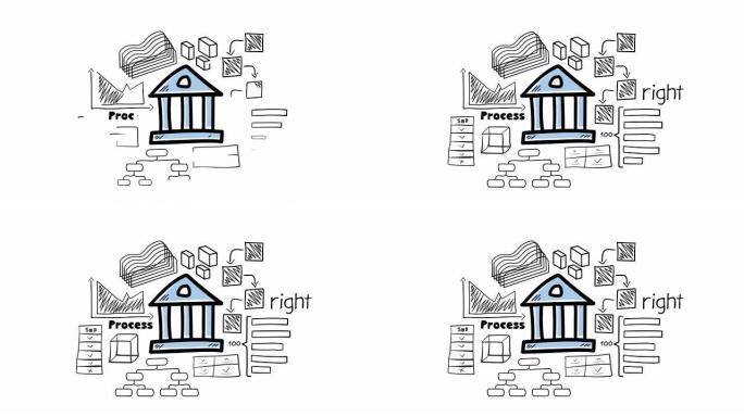 银行图标和手绘信息图表