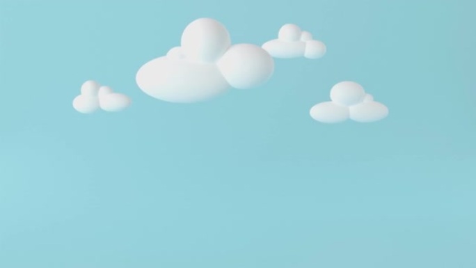 蓝色背景上的白色3d云。在蓝天中渲染柔和的圆形卡通蓬松的云。3d几何形状插图。3d渲染云景水平背景。