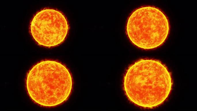 缩放到燃烧和白炽的太阳。3d橙色太阳表面，带有耀斑和日光太阳火焰的热太阳波。火球喷发。太阳系探索概念