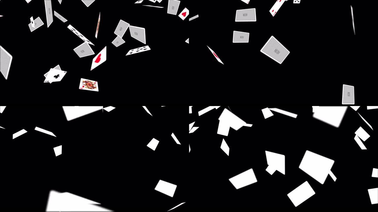 3D 4k赌场筹码卡孤立的黑色循环背景。