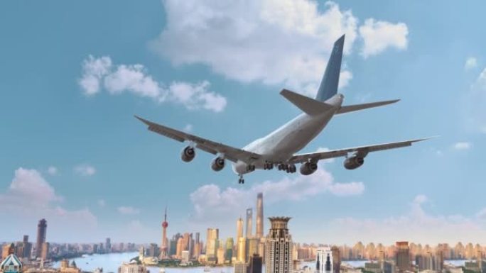 中国上海飞行和降落的客机。飞机概念