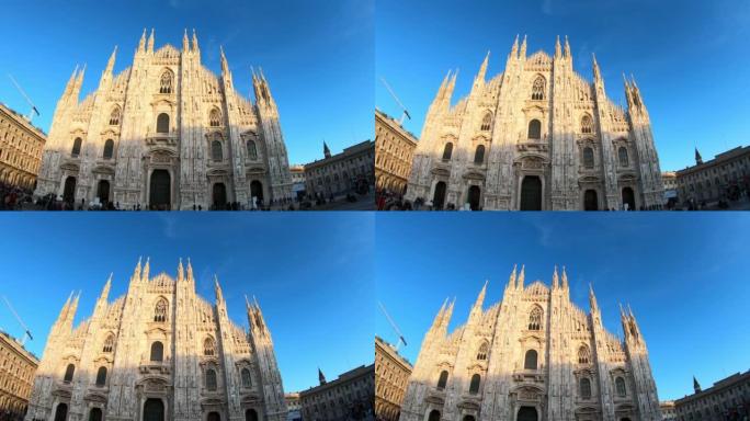 意大利米兰著名历史纪念碑大教堂，雄伟的哥特式神庙，没有人，全景，阳光明媚的日子