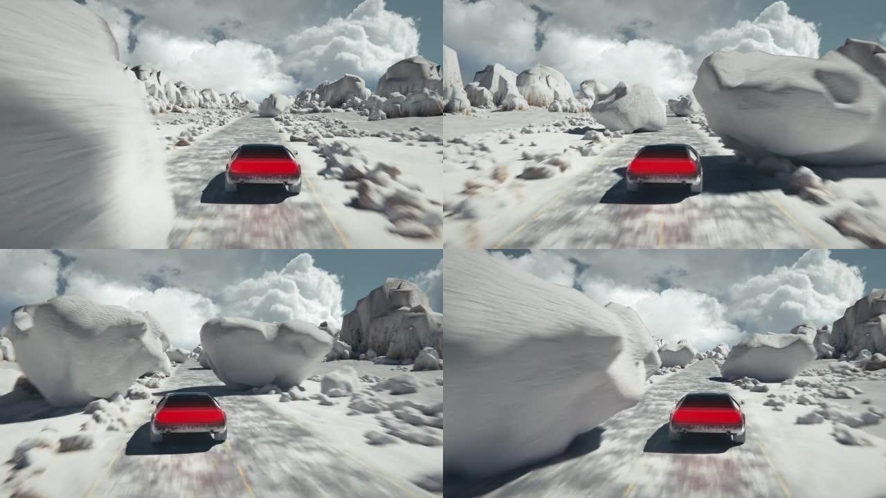 模拟假视频游戏游戏循环。沙漠障碍赛车假游戏动画