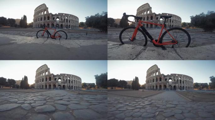 在夏季温暖的阳光下，罗马体育馆骑自行车: 意大利的假期