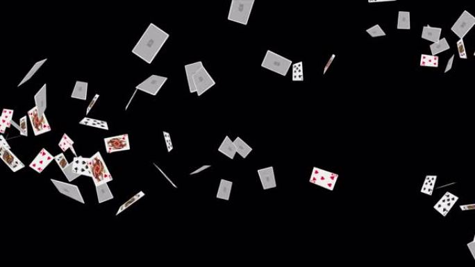 4K 3D下降扑克牌王牌只有在一个具有景深的循环。扑克牌落下阿尔法绿色背景。