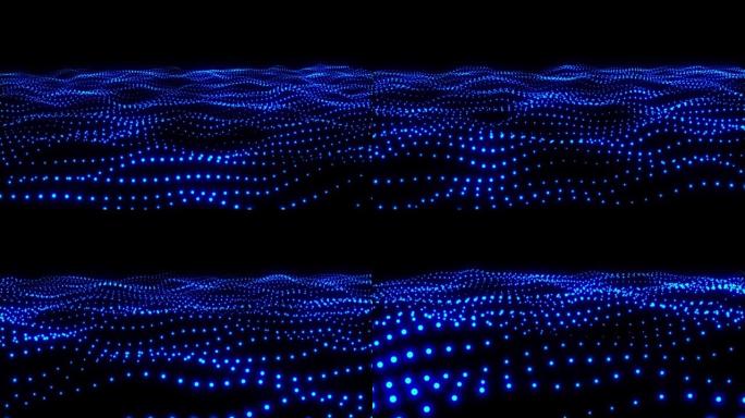 抽象数字粒子波和光抽象，抽象粒子波动画，科幻风格中的蓝色发光波向前发展，抽象技术大数据背景概念