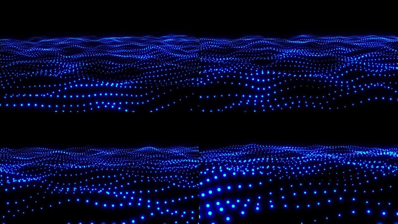 抽象数字粒子波和光抽象，抽象粒子波动画，科幻风格中的蓝色发光波向前发展，抽象技术大数据背景概念