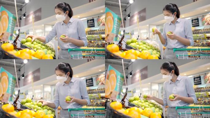 亚洲少女戴口罩护脸超市购物