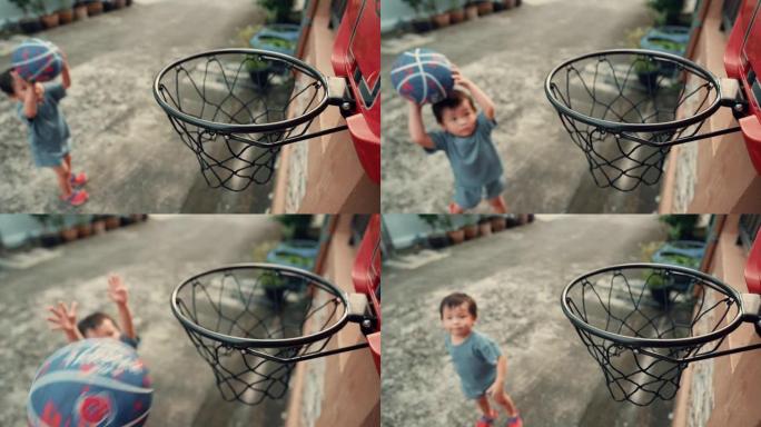 练习打篮球的可爱男孩