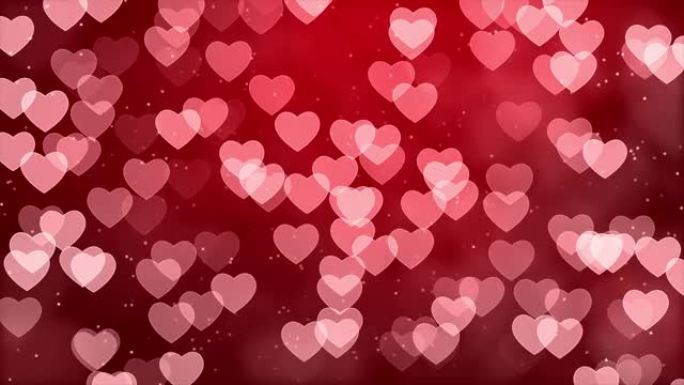 粉红色的心脏背景，心脏颗粒光填充循环为情人节，婚礼。