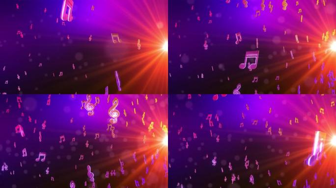 4K 3D循环动画新的运动背景。金色音乐托特与光线音乐视频。