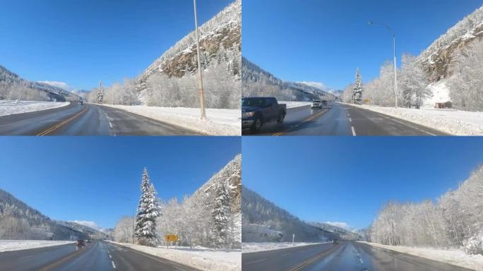 沿着雪山路行驶的POV