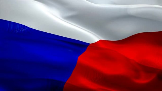 捷克国旗视频。国家3d捷克共和国国旗慢动作视频。捷克旅游国旗近距离吹起。捷克国旗运动循环高清分辨率背
