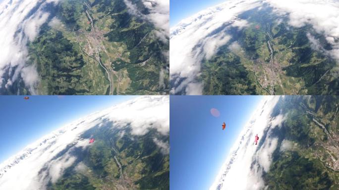 翼服飞行者在瑞士山区景观上空翱翔