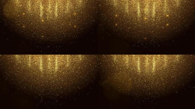 抽象金色闪亮的颗粒坠落。优胜者屏幕循环奖派对舞台背景。
