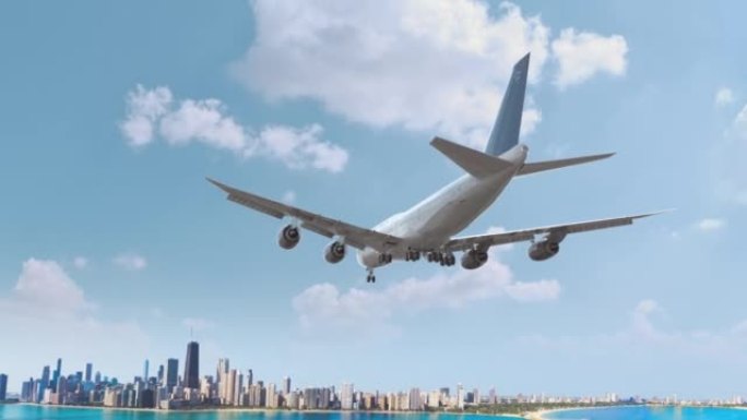 飞行和降落芝加哥伊利诺伊州的客机。飞机概念