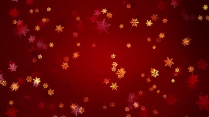 红色金色圣诞雪花框架与灯光和颗粒背景。
