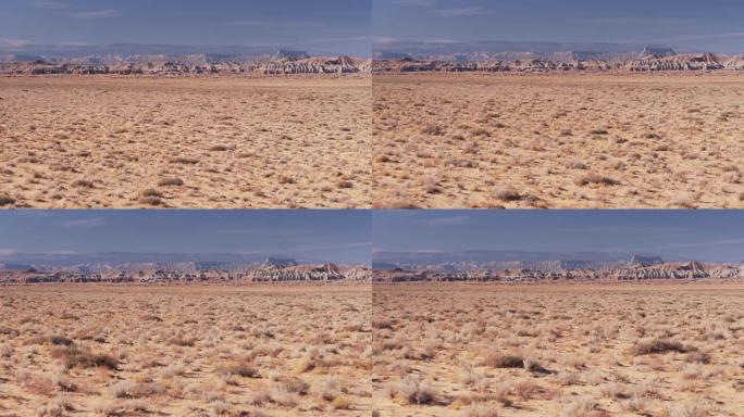 向后的无人机拍摄了犹他州沙漠中的哥布林谷